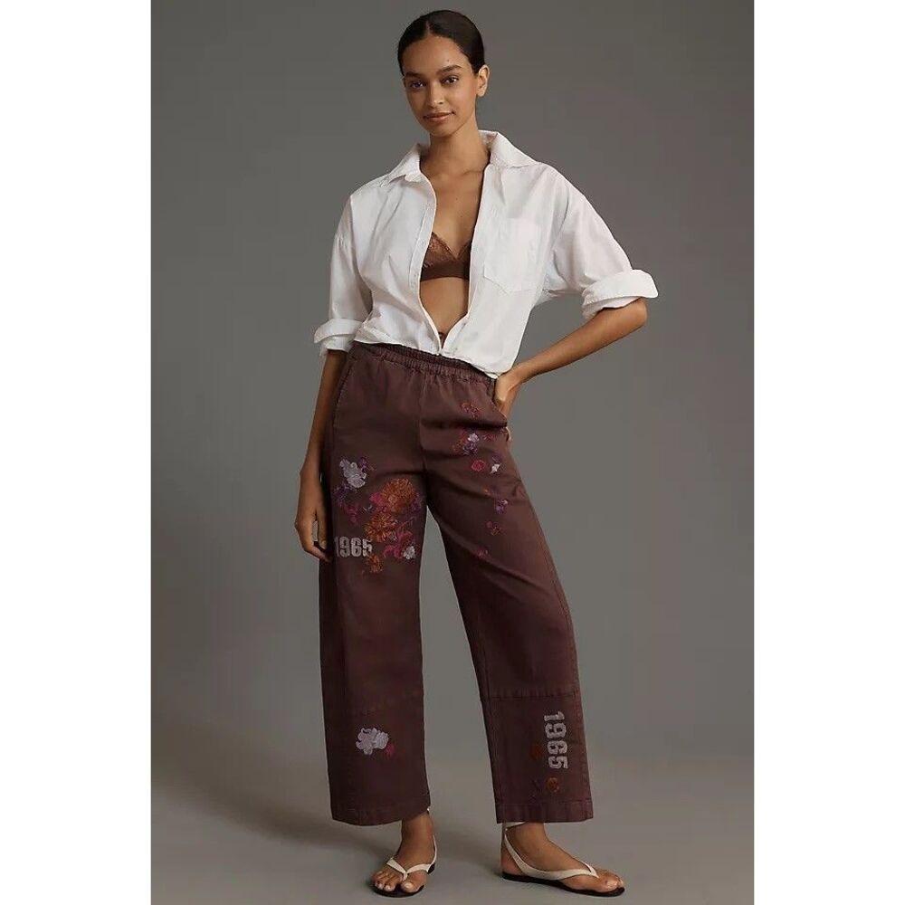 Anthropologie The Izzie Relaxed Pull-On Barrel Pants Pilcro Embroidered ST NEW